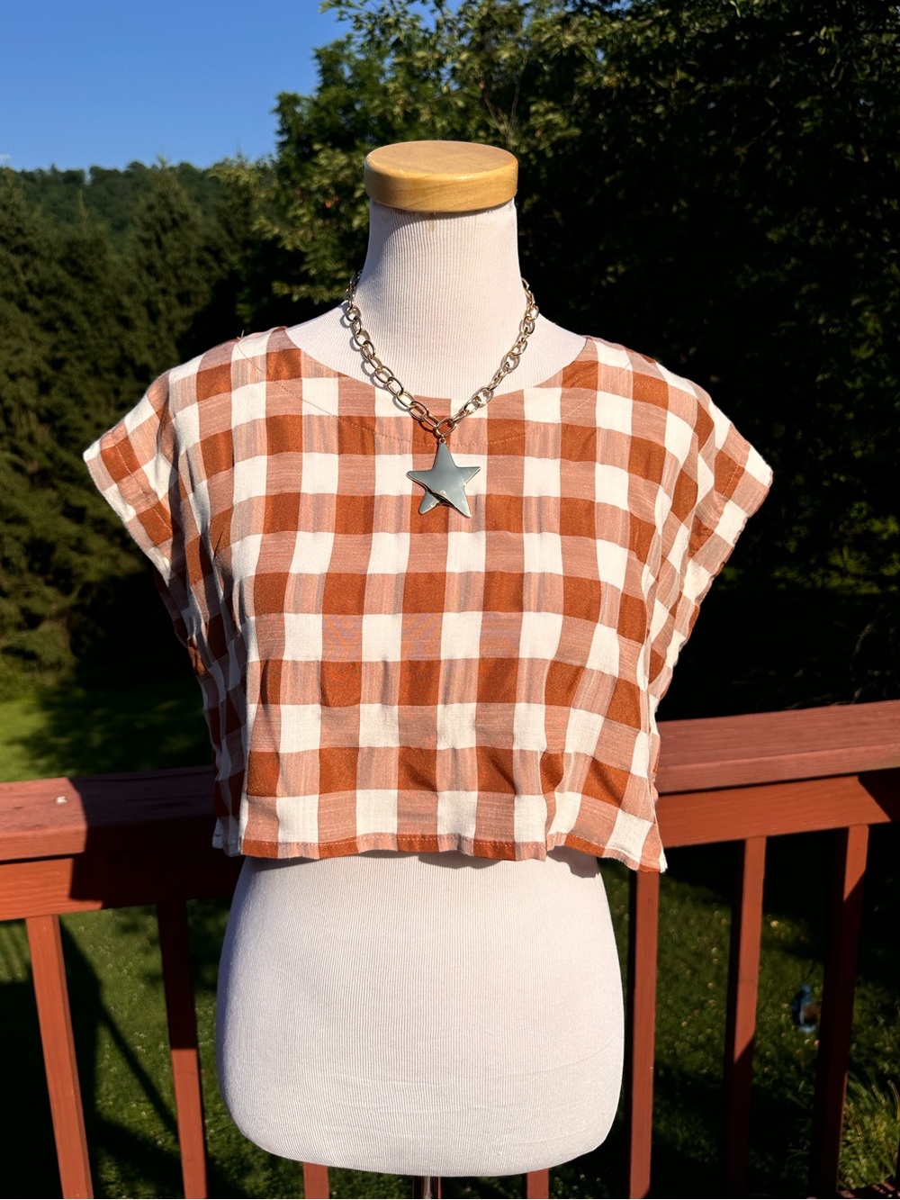 Mable Rust Gingham Cropped Boxy Tee